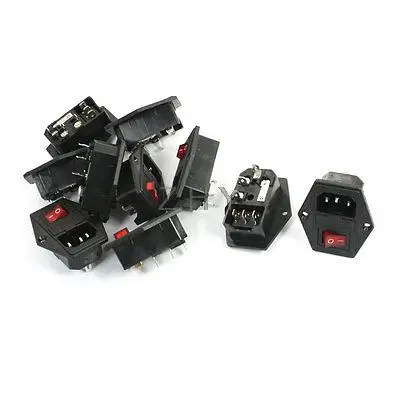 

10x Red Pilot Lamp 3Pin Rocker Switch Fuse Holder IEC320 C14 Inlet Power Socket