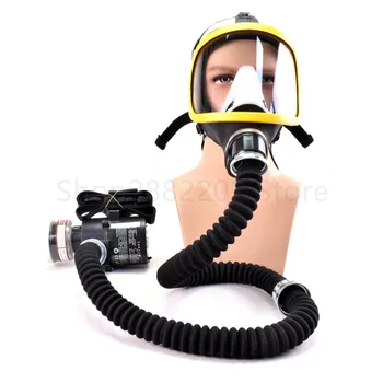 

1Set Electric Flow Supplied Air Fed Full Face Gas Mask Constant Respirator System Device Breathing Tube Adjustable Protective Ma