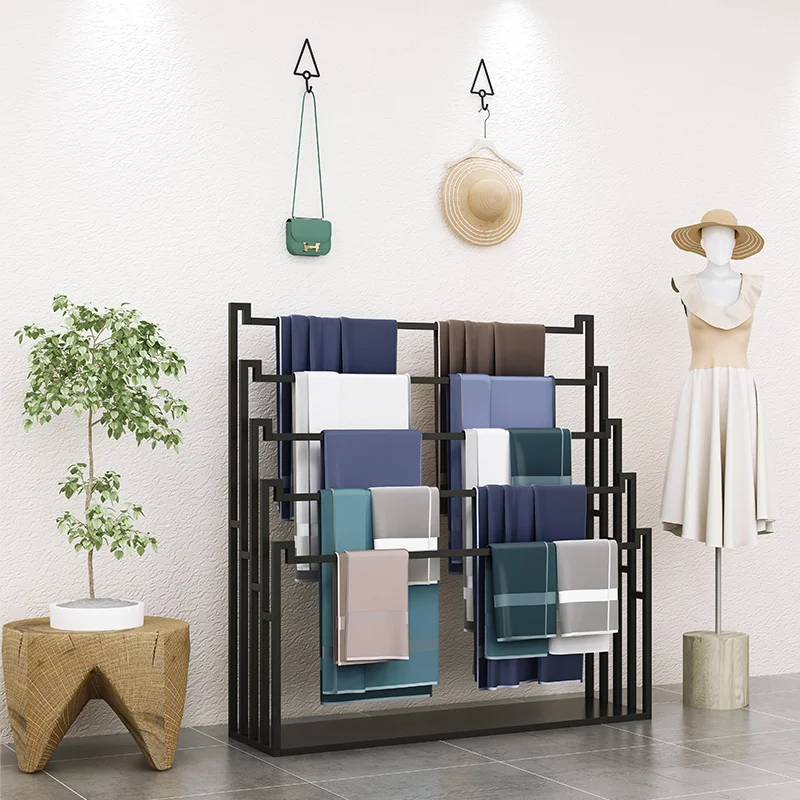 

zq Clothing Store Pant Rack Multi-Layer Scarf Display Stand Floor Scarf Rack Display Shelf