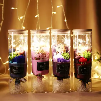 

Bouquet Glass Wedding Decorations Preserved Fresh Flower Rose Glass Cover Home Festival Gift LED Luminous
