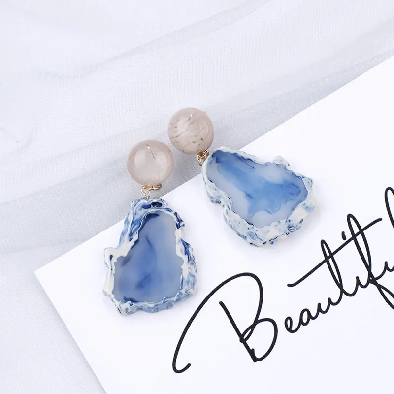 H86999f891a904e4bab42c58330d81b77h - AENSOA 2019 Korean Blue Geometric Pendant Earrings Multiple Drop Earrings Trendy Beaded Resin Acrylic Raffia Dangle Earrings