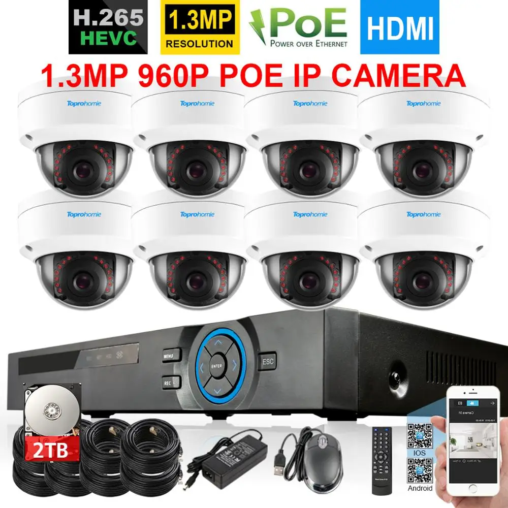 Система видеонаблюдения TOPROHOIME H.265 + POE 8 каналов 4 МП 48 В 960 P|Система наблюдения| |