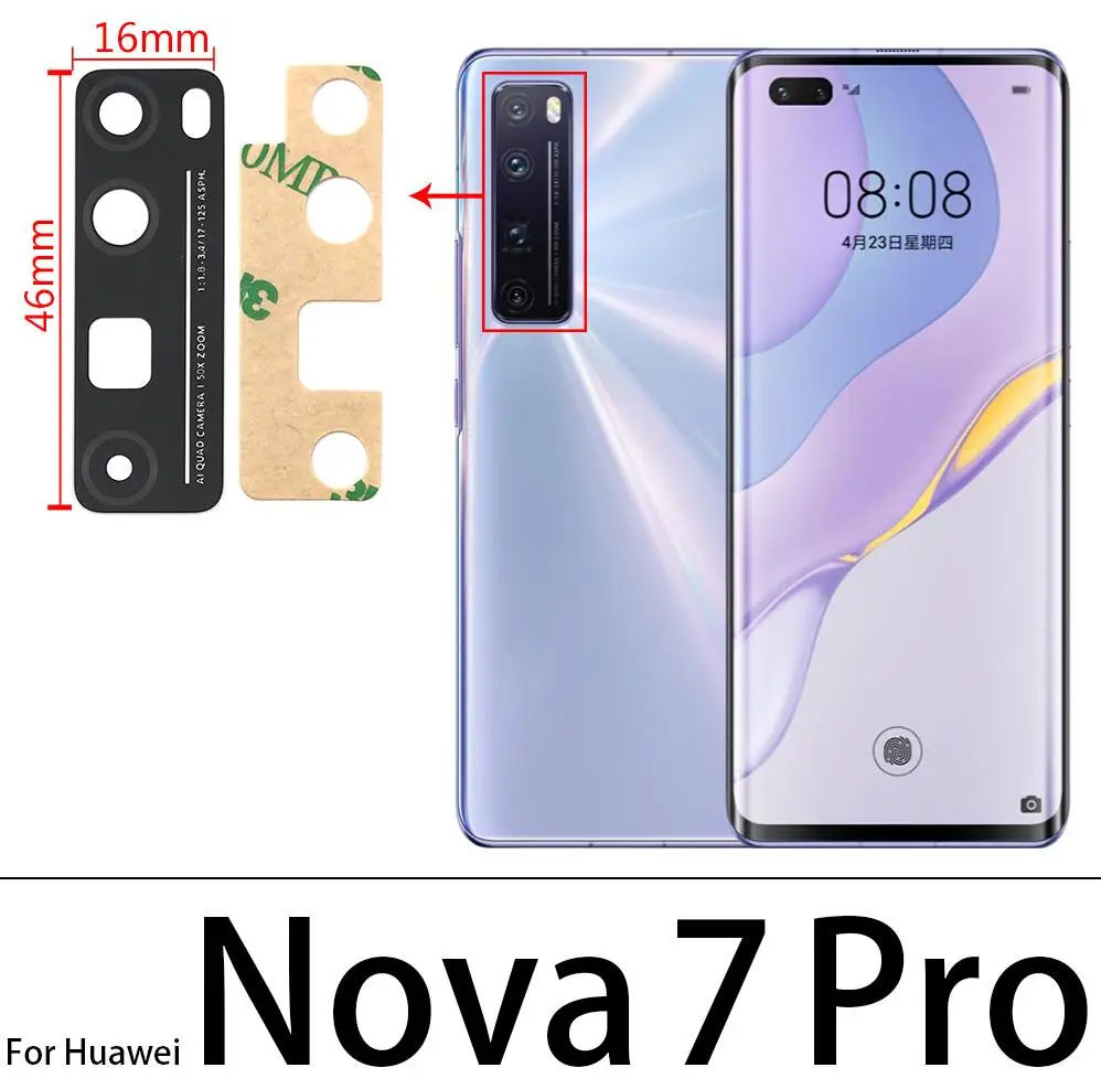 Задняя задняя крышка для камеры из стекла с клеевым клеем Huawei Nova 3 3i 4 4e 5i 5 5T 5Z 6 Se 7 Pro