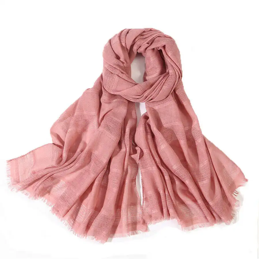 Прямая сделка, Женский хлопковый шарф для девочек, льняная смесь, длинный однотонный шарф накидка шаль палантин - Цвет: Rose Pink