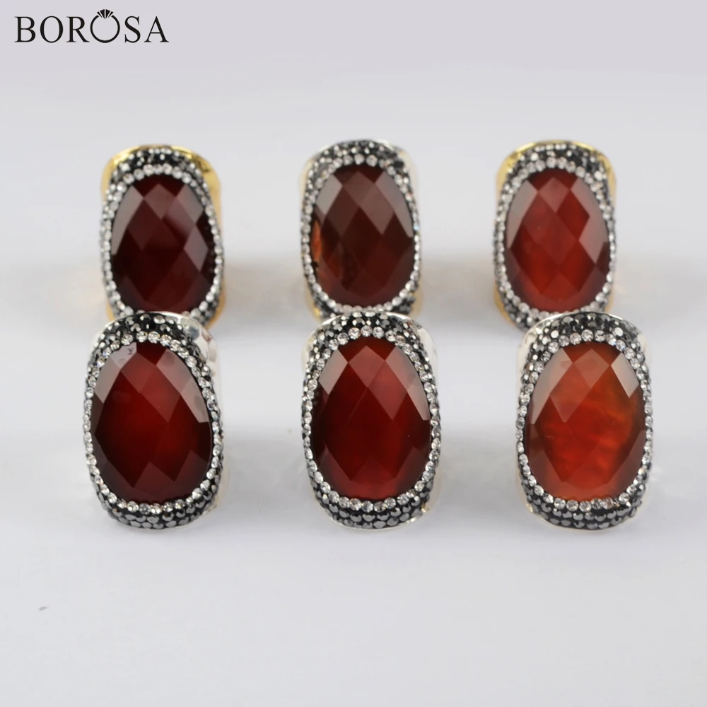 BOROSA кольцо-манжета из золота и серебра, кольцо из сердолика, стразы с покрытием, мужское кольцо с кубическим цирконием, женское ювелирное изделие JAB975