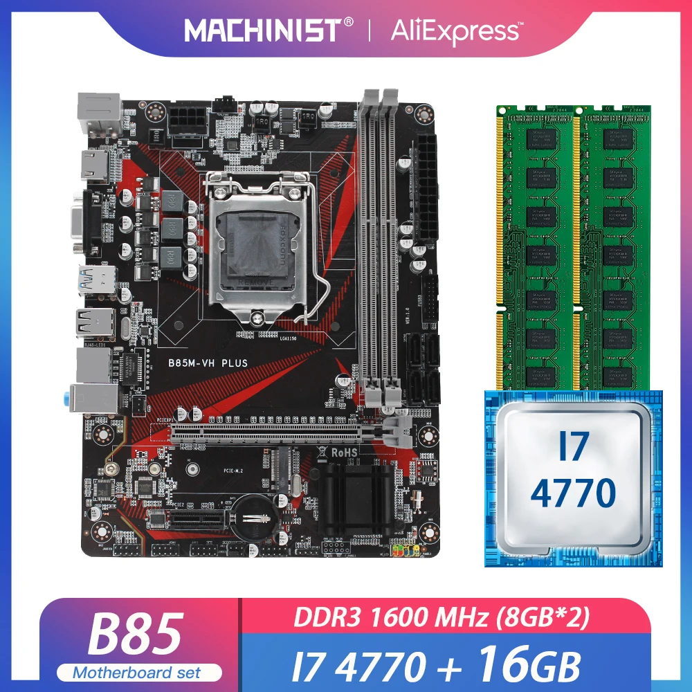 B85 LGA1150 motherboard set kit with Intel I7-4770 processor 16G(2*8G) ddr3 ram Micro-ATX M.2 NVME SSD USB3.0 B85M-VH PLUS