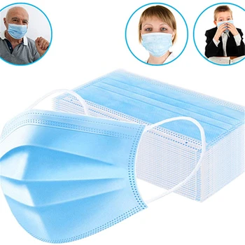 

50pcs Disposable Face Mask Daily Mask Non-woven masque tissus mouth mask Three-layers Mask Blue color Adult face mask