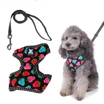 

Sweet Strawberry Dot Pattern Adjustable Pet Dog Collar Perro Leash Harness Leads Chest Straps Pet Basic Vest 1pcs