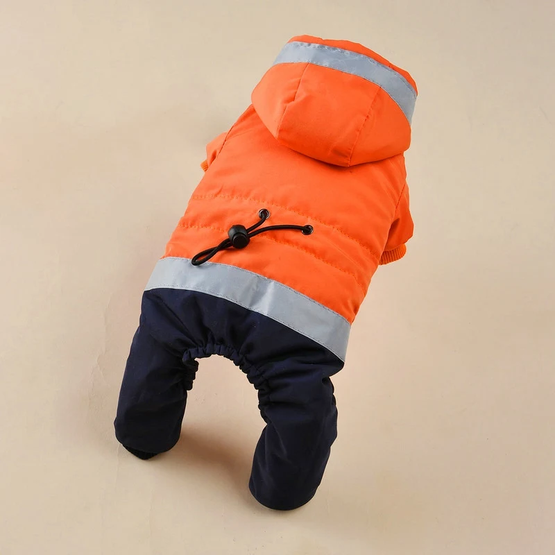 Orange Теплая одежда для домашних животных на осень и зиму, куртка для маленьких собак, ветронепроницаемый костюм с капюшоном и 4 ножками, утепленное пальто, одежда для домашних животных - Цвет: Orange