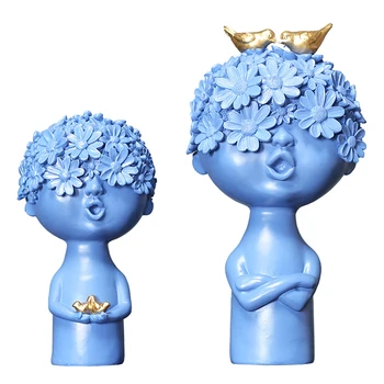 

Nordic Flower Boy Sculpture Figurine Creative Ceramic Modern Art Figurine Ornament Home Decoration Accessories Desktop Decor