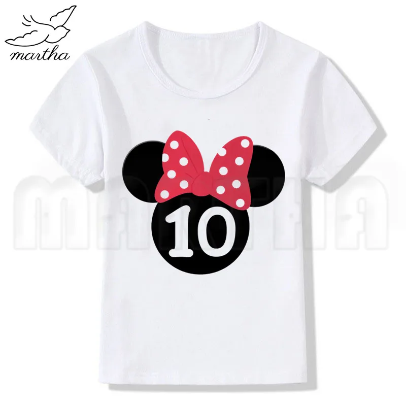 Kids T-shirt Children Happy Birthday 2-10 Cartoon Mickey Mouse Number Print T Shirt Children Happy Birthday White Tops