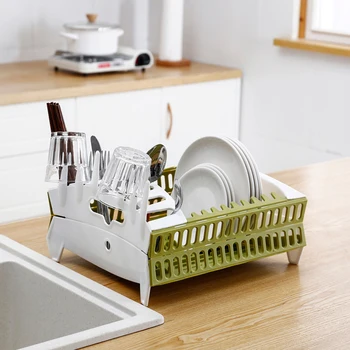 

Kitchen Storage Holder Drainer Foldable Dish Rack Bowl Tableware Plate Cup Creative Drying Rack Home Shelf Dinnerware Organizer