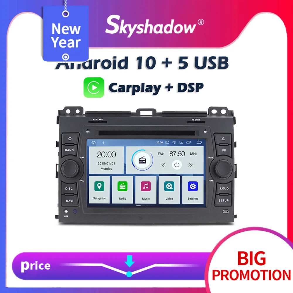 Автомобильный DVD-плеер Carplay DSP PX6 IPS Android 10 4 Гб + 64 ГБ Wi-Fi GPS карта RDS радио Bluetooth для TOYOTA