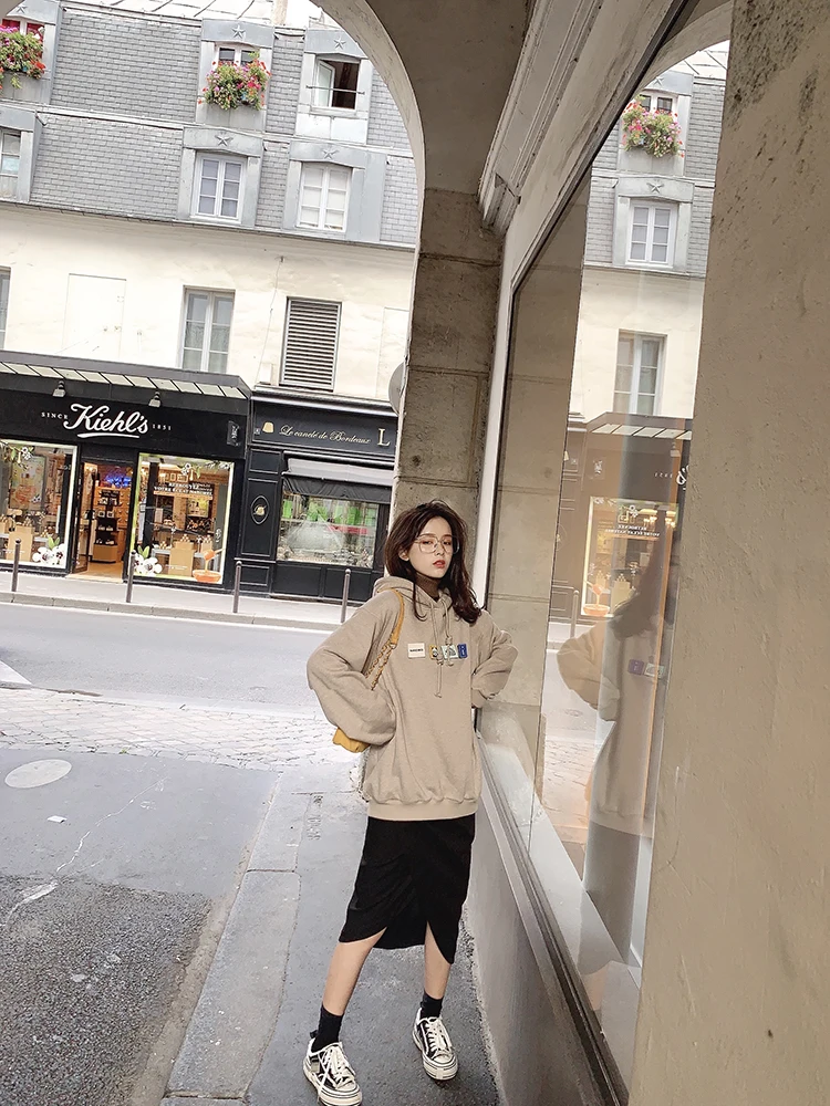 MISHOW Autumn Winter Spliced Hooded Sweatershirt Women Fashion Loose Long Sleeve Hoodies Tops MX19C6746