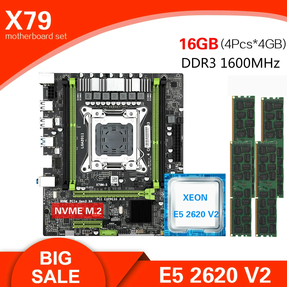 Kllisre X79 X79M S материнская плата LGA2011 Mini ATX combos E5 2620 V2 CPU 4 шт. x ГБ = 16 DDR3 1600 МГц ECC