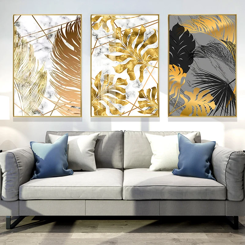 

For Living Room Canvas 1PC Home Decoration Painting Bedroom Dinning Room Pictures Nordic Plants Golden Leaf Posters Wall Art