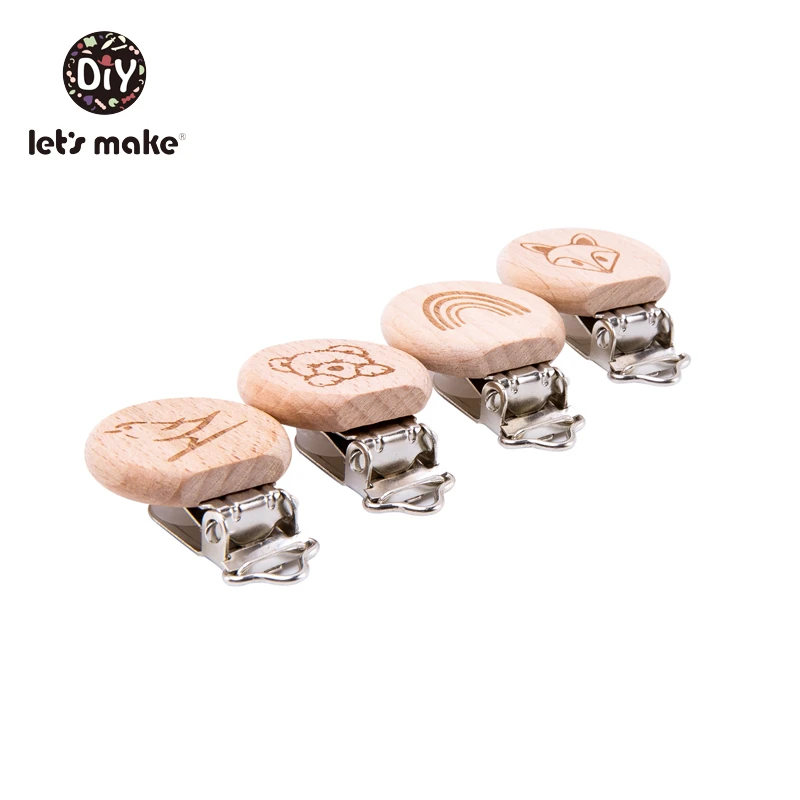 Let's Make Pacifier Clip Cartoon Engrave Wooden Soother Clip 3pcs Nursing Accessories Diy Dummy Clip Chains Wooden Baby Teether
