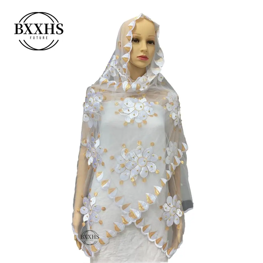 Африканская Женская шаль мусульманская вышивка шарф из тюли хиджаб шарф мусульманский шарф больших размеров для шали - Цвет: LH062-1