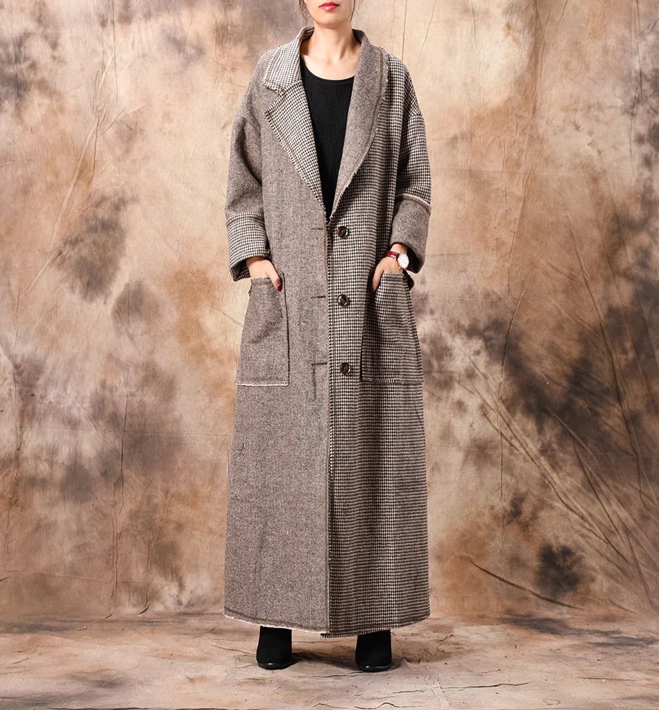 Шикарное толстое клетчатое элегантное пальто, шерстяная уличная теплая ветровка, Женский Тренч, модное длинное шерстяное клетчатое Стеганое пальто