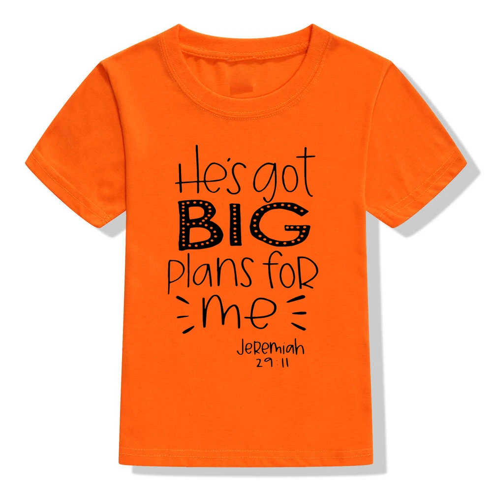 Детская футболка с изображением Иисуса, футболки для мальчиков и девочек с надписью «He's Got Big Plan for Me», одежда, футболка, топ, футболка в стиле «Sunday», Детская футболка с короткими рукавами - Цвет: H779-KSTOG-