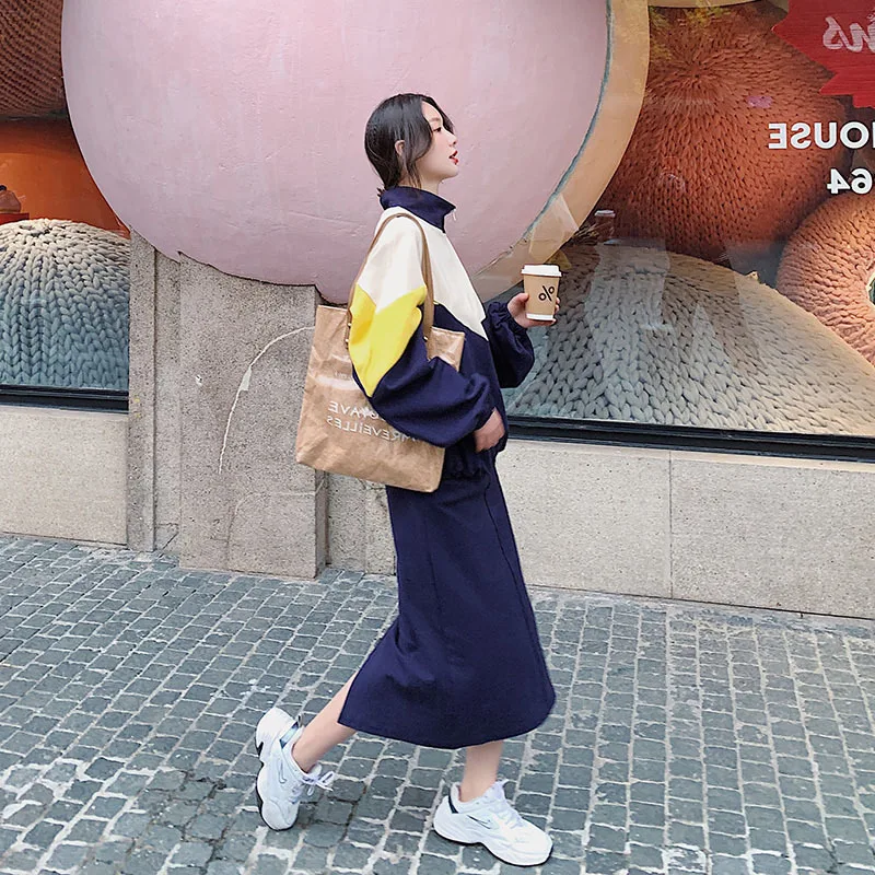 

Photo Shoot 2020 Spring New Style Korean-style Loose Navy Mixed Colors Versatile Simple Sports Casual Hoodie WOMEN'S Suit