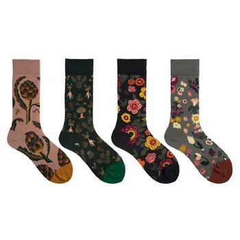 

12pcs/lot High Quality Autumn French Illustration Graffiti Personality Tube Flower Bird Tide Socks Color Creative Female Socks