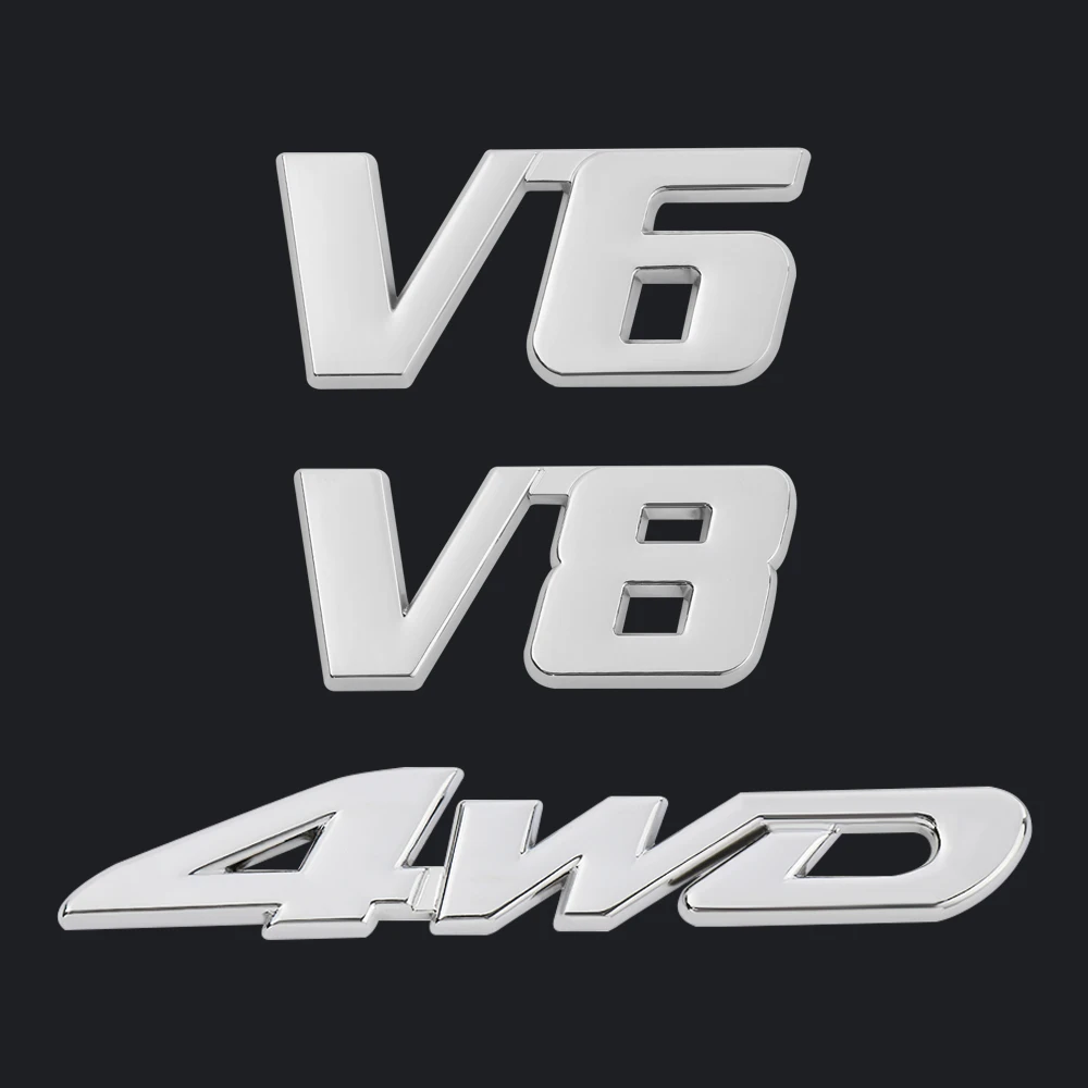 Серебристая 3D металлическая наклейка 4WD V6 V8 3D хромированная наклейка для автомобиля багажника крышка багажника Алфавит эмблема значок наклейка DIY Стайлинг автомобиля
