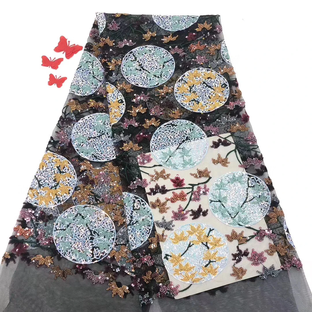 

African Sequin Lace Fabric 2021 Embroidery Nigeria Mesh Lace Fabric High Quality French Tulle Lace Fabric D3766