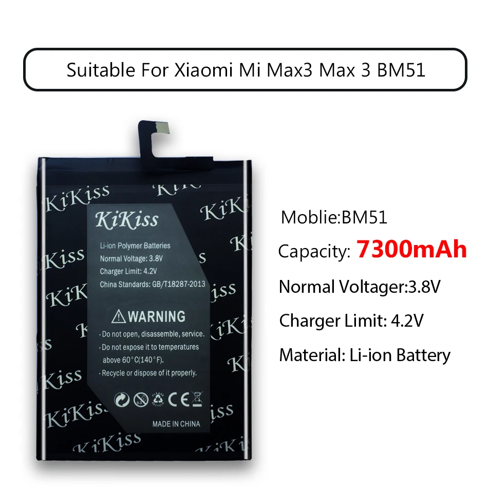 Сменный аккумулятор для мобильного телефона Xiaomi Mi Max3 Max 3 BM51 BM51 7300mAh