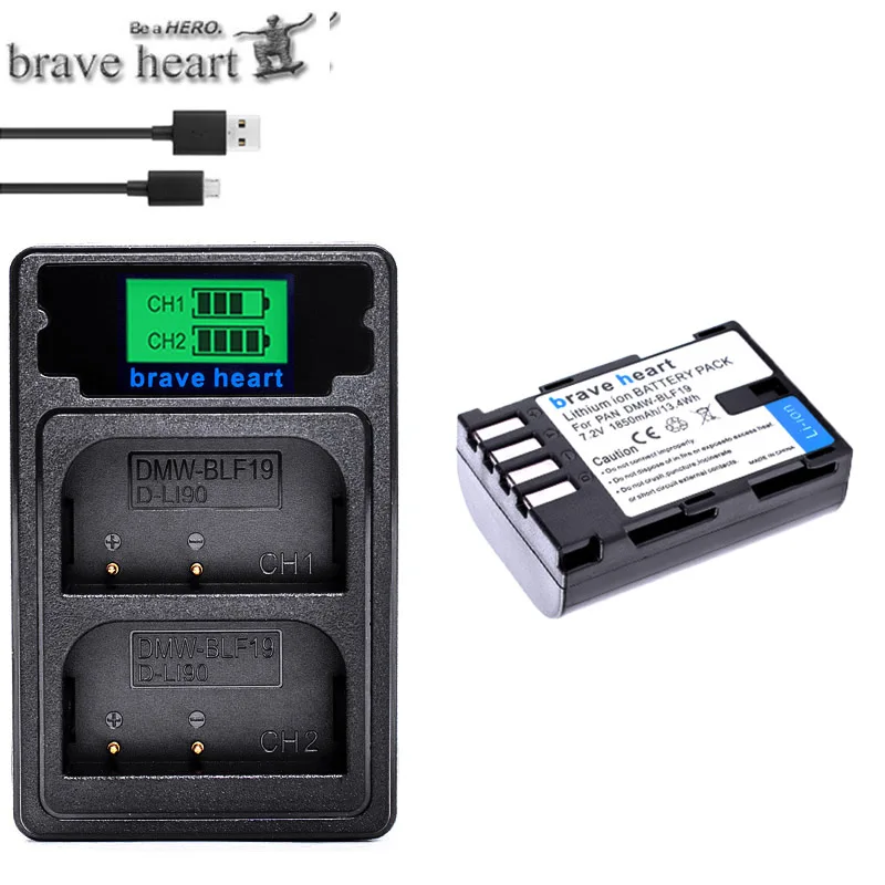 Акумуляторная батарея DMW-BLF19 BLF19 BLF19E BLF19e BLF19PP DMW-BLF19PP Батарея+ TYPE-C ЖК-дисплей USB Зарядное устройство для цифрового фотоаппарата Panasonic Lumix GH3 GH4 GH5 G9 - Цвет: chagrer and 1battery