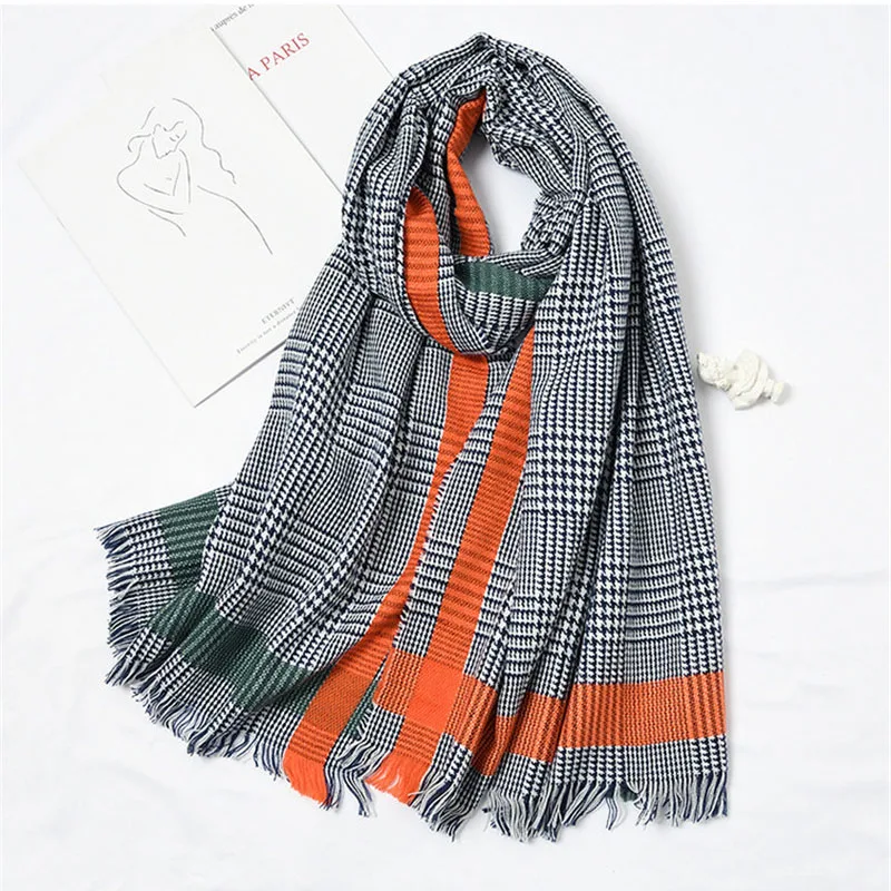 5 Cashmere Knitted Scarf Women Winter Elegant Scarf Plaid Print Warm Long Warm Design Scarves Shawls Neck Wrap Ladies Dropshipping - Цвет: 5