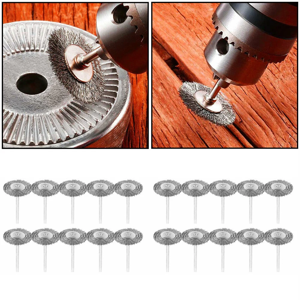 20pcs Grinding Rotary Polishing Cleaning Metal Steel Wire Brush Tools Welding Drill Wheel Rust Removal Round Dedusting