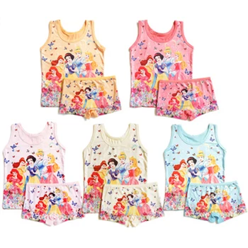 

1set kids Clothes Summer cartoon sleeveless T-shirt 3 to 9 years boys vest girls tops T shirts Boxers Panties girls Clothes set