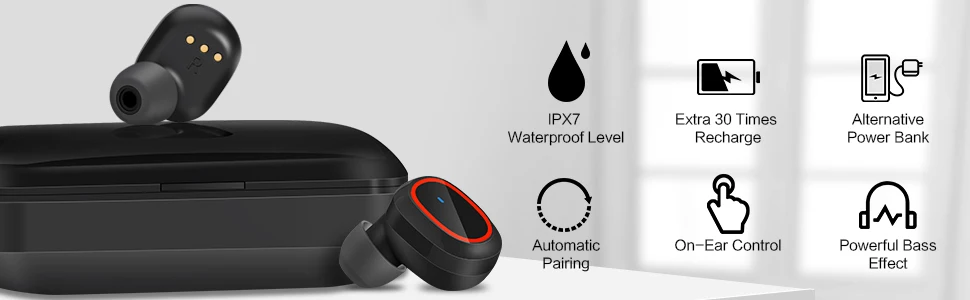 BassPal TWS беспроводные Bluetooth 5,1 наушники с 3100 мАч зарядный чехол IPX7 водонепроницаемый Сенсорный контроль Шумоподавление для спорта