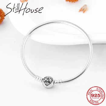 

Valentine's Day gift Snake Bone chain Bracelets Bangles Real 925 Sterling Silver Snowflake Hearts Fashion Women Jewelry