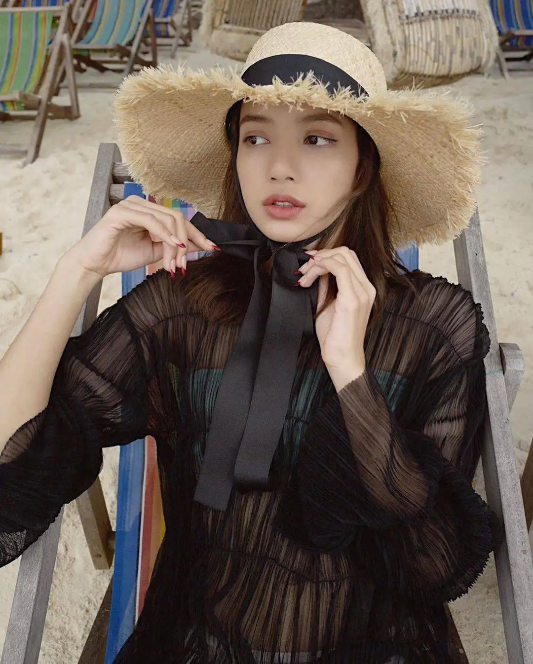 Kpop черная розовая Лиза же черная Сексуальная кружевная шифоновая рубашка с высоким воротом Женская пляжная блузка с прозрачной сеточкой и топы