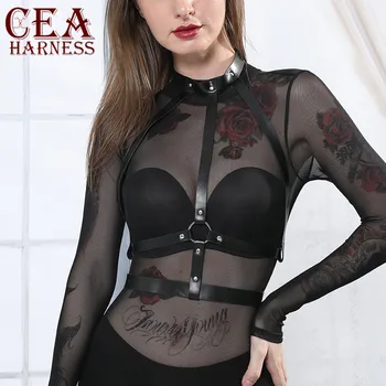 

CEA Sexy Erotic Leather Harness Women Suspender Garter Belt Women Sexy Body Party Night Club Accessories Body Bondage Chest Belt