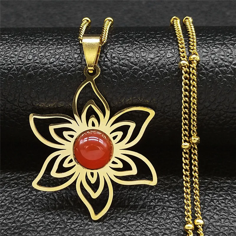 

2023 Boho Stainless Steel Natural Stone Flower Chain Necklaces Women/Men Gold Color Charm Necklaces Jewelry bijoux n6358s04