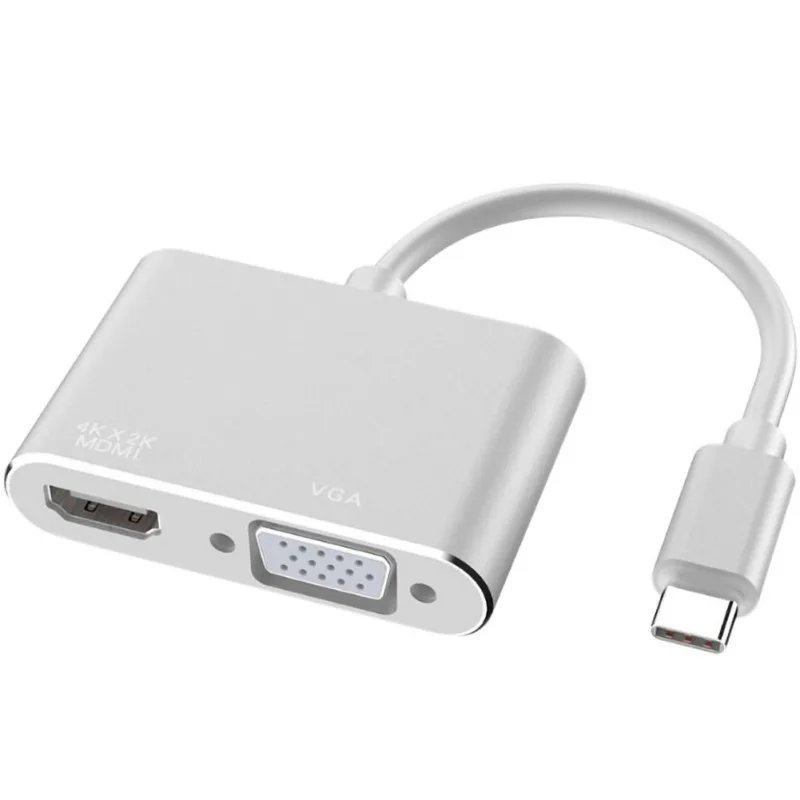 Кабель type-C к HDMI и VGA, USB видео адаптер Шнур совместим с ПК/ТВ/проектор/для Macbook Pro - Цвет: Серебристый