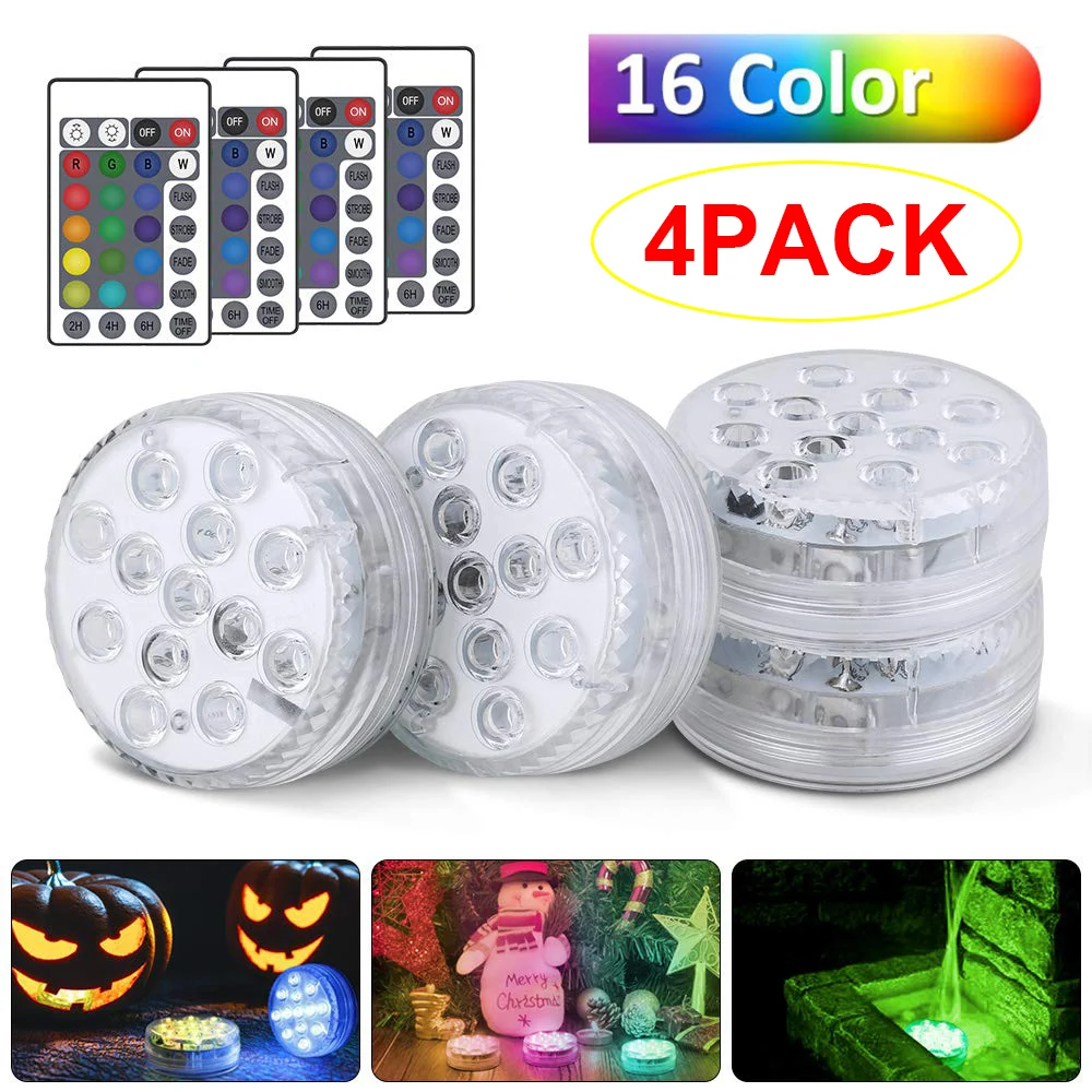 

16Color Submersible LED Lights Aquarium Light AAA Battery IP68 waterproof/1m Underwater LED Night Light Remote control D35