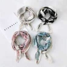 

40x140cm 2022 New Designer Floral Printed Chiffon Scarf Belt Neckerchief Women Hair Head Scarfs for Ladies Foulard Ceinture