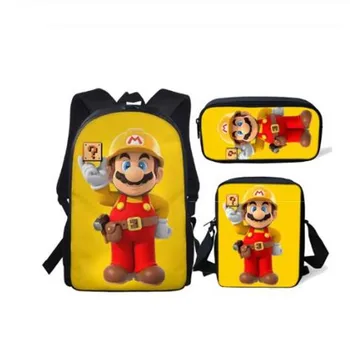 

16 inch Fashion Boys Girl School Bags Cute Cartoon Mario Printing 3pcs Set Student Backpack Book Pencil Teens Bag Mochila