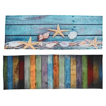 2 Pcs Retro Wood Flooring Fishing Net Conch Shells Starfish Nautical Non-Slip Decorative Bath Mats Rugs for Bathroom Shower Acce