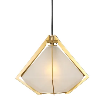 

Vintage Iron Spray Paint Pendant Restaurant Diamond Shape Glass Shade Frosted White Dark Green Decorative Home Chandelier