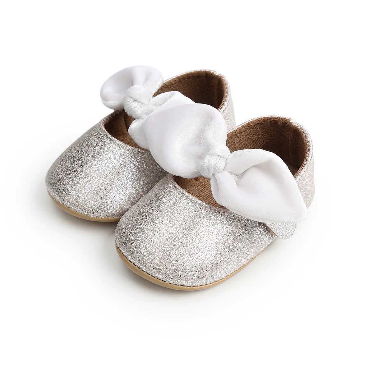 Newborn Baby Shoes Baby Boy Girl Shoes Girl Classic Bowknot Rubber Sole Anti-slip PU Dress Shoes First Walker Toddler Crib Shoes
