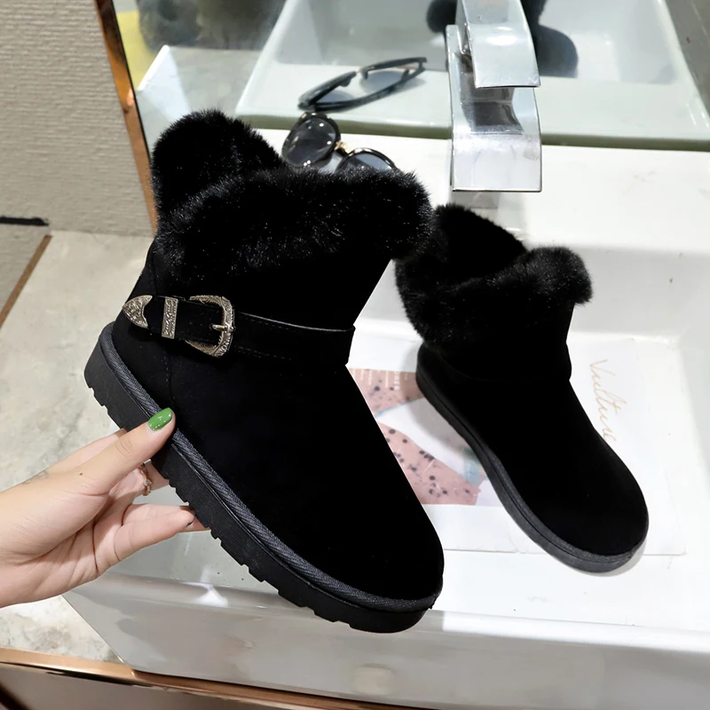

Woman Winter snow boots Warm Ankle Boots Platform Rubber Female Boots Plus velvet Set Feet Shallow Round Head Christmas boots