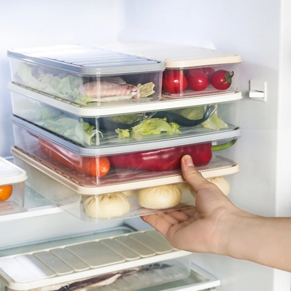 

Refrigerator Food Storage Container with Lid Sealed Crisper Food Fresh Keeping Egg Fish Storage Box Fresh Spacer Organizer Case