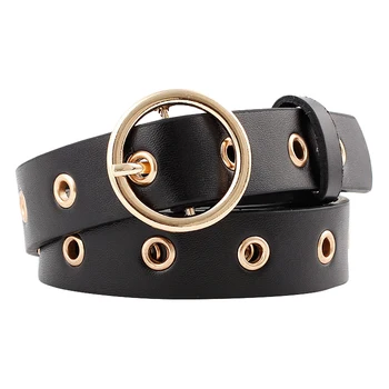 

Women Leather Belt Round Metal Pin Buckle Circle Belts Fashion Punk for Women Belt