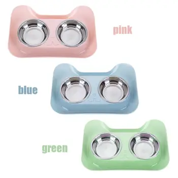 

Plastic + Stainless Steel Small Animals Cat Double Bowl Multipurpose Separable Dog Double Bowl Pet Feeding Bowl Puppy