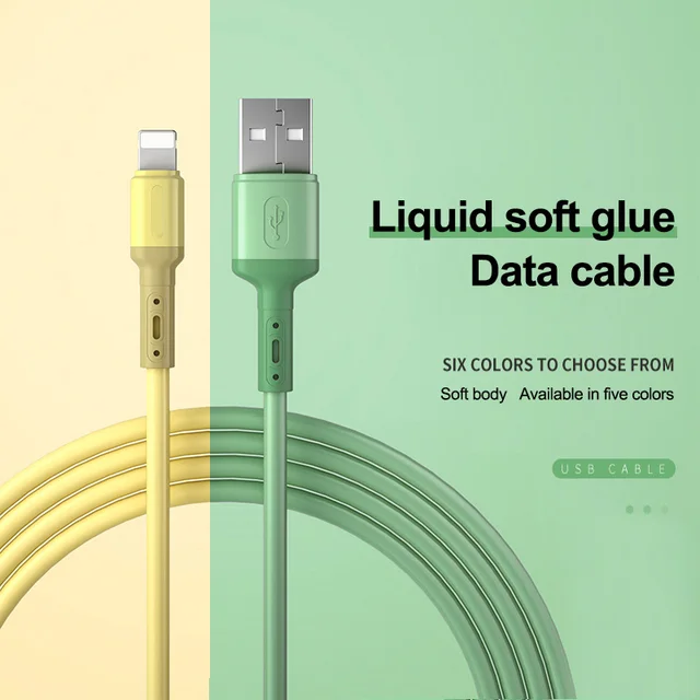 USB Cable For iPhone 13 12 11 Pro Max X XR XS 8 7 6s 5s Fast Data Charging Charger USB Wire Cord Liquid Silicone Cable 1/1.5/2M 2